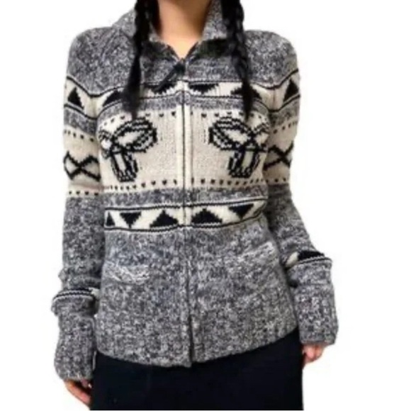 TNA Sweaters - Aritzia TNA Sea to Sky Quarter Zip Sweater XS Black Cream Lambswool Vintage